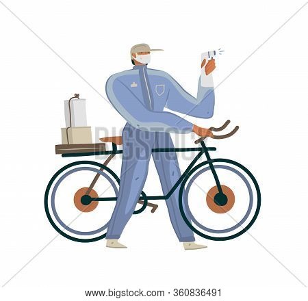 Hand Drawn Vector Stock Abstract Graphic Illustrations A Man With An Eco Package Working In The Inte