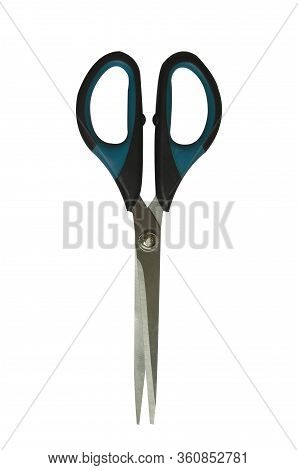 Blue-black Office Scissors Isolated On White Background.
