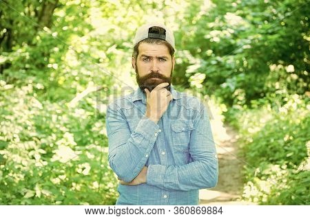 Love Yourself. Serious Bearded Man. Mature Hipster With Beard. Male Facial Care. Brutal Man With Bea