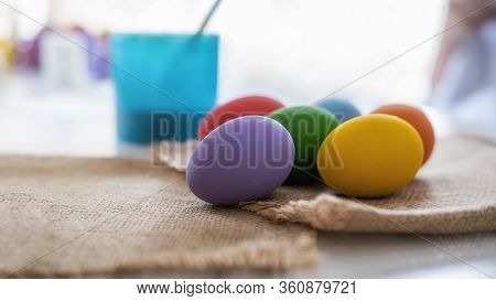 Preparing For Painting Eggs For Eastertime At Home. Happy Easter Day.