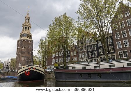 Montelbaanstoren Tower In Amsterdam, North Holland, The Netherlands