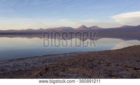 A Picture Of Chaxa Lagoon At Sunset