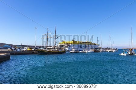 Morro Jable, Spain - December 9, 2018: Fred Olsen Ferry In The Port Of Morro Jable On Fuerteventura 