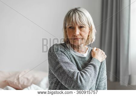 Sick Senior Adult Elderly Women Touching The Neck Have Shoulder And Neck Pain.healthcare And Medicin