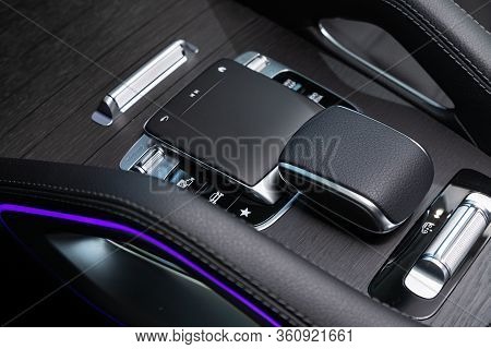 Novosibirsk/ Russia - April 06, 2020: Mercedes-benz Gls-class  450, Gear Shift. Automatic Transmissi
