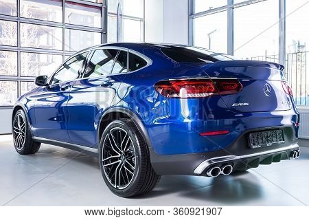 Novosibirsk/ Russia - April 06, 2020: Blue Mercedes-benz Glc-class , Mid-range Luxury Suv, Back View