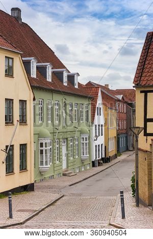 Colorful Historic Houses In The Old Part Of Haderslev, Denmark