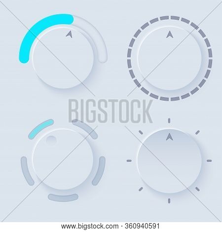Neumorphic Ui Circle Light Set. Workflow Graphic Elements In Skeuomorph Trend Design. Circular Eleme