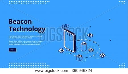 Beacon Technology Isometric Web Banner. Gadget, Wifi Signal And Abstract Elements Connected With Dot