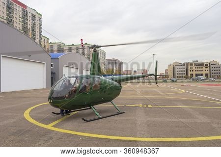 Moscow, Russia - July21, 2014:robinson R44 Is Four-seat Light Helicopter Produced By Robinson Helico