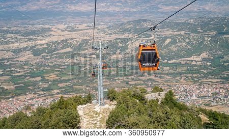 Denizli, Turkey - October 2019: Denizli Teleferik Cable Car Transporting Passengers Between Denizli 