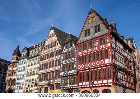 Traditional Half-timbered Houses On Romerberg Square, Frankfurt, Germany