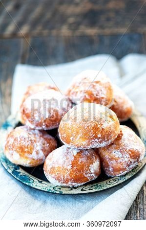 Homemade Donuts With Sugar Topping On A Plate
