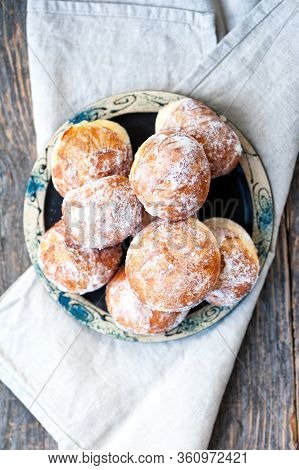 Homemade Donuts With Sugar Topping On A Plate