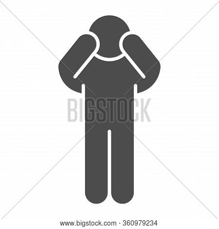 Worrying Pose Solid Icon. Man Pose With Raised Hands On Face Glyph Style Pictogram On White Backgrou
