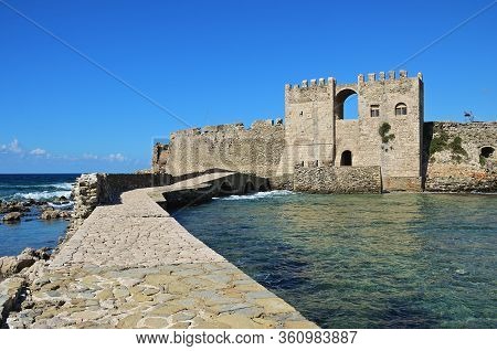 Bridge To The Gate In Methoni Venetian Fortress In The Peloponnese, Messenia, Greece