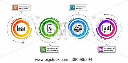 Money Diagram, Smartphone Statistics And Dollar Line Icons Set. Infographic Timeline. Analytical Cha