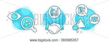 Bitcoin Pay, Time Management And Graph Chart Line Icons Set. Handshake Deal, Research And Promotion 