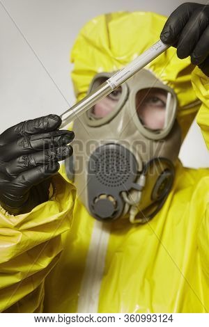 Specialist In Virus Protective Suit Getting Mucous Membrane Smear For Testing