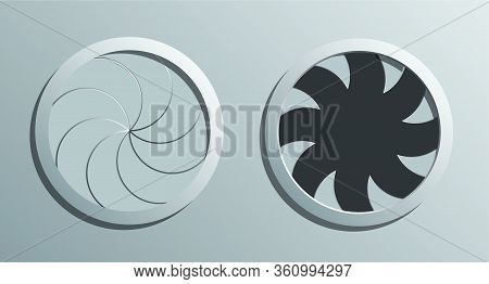A Vector Illustration Of A Futuristic Round Mechanical Portal With A Sphincter Type Mechanism Open A