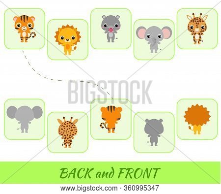 Matching Educational Game For Children. Find The Back And Front Cartoon Animals. Educational Activit