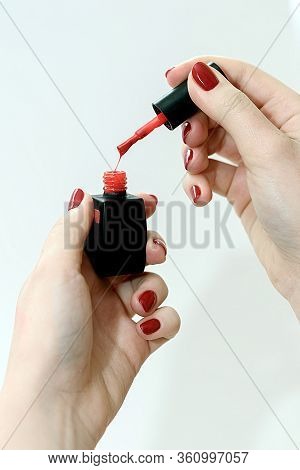 Girl Doing Manicure, Nails Gel Polish, White Background