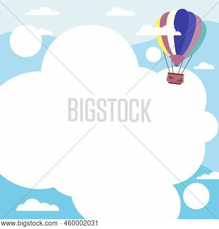Hotair Balloon Illustration Flying Over The Clouds Reaching New Destinations. Zeppelin Roaming The S