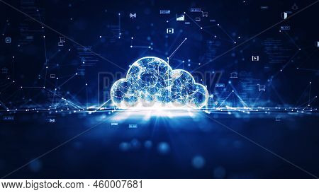 Cloud And Edge Computing Technology Concepts With Cybersecurity Protection. There Is A Large Cloud I