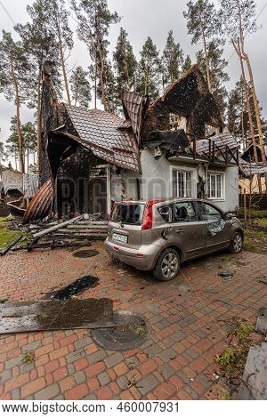 Irpin, Kyev Region Ukraine - 09.04.2022: Cities Of Ukraine After The Russian Occupation. Destroyed B