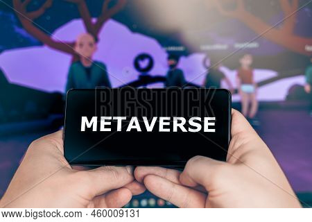 Russia Moscow 19.01.2022 Logo Of Metaverse Crypto Game. Virtual World. Blockchain Nft Cryptocurrency