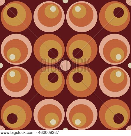 70 S Seamless Pattern. Retro Circle Geometric Seamless Background In Seventies Style. Groovy Scrapbo