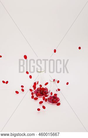 Krill Oil Red Gelatin Capsules.natural Omega Three Acids.source Of Omega 3 Fatty Acids. Flying Red C