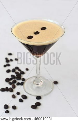 Espresso Martini With Coffee Beans On White Background