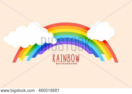 Paper Style Rainbow With Clouds Vector Design Illustration