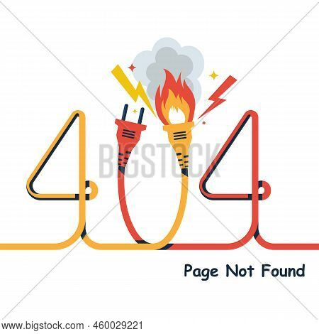 404 Error, Page Not Found. Connection Error. An Electric Socket And A Plug In A Flame. Isolated On B