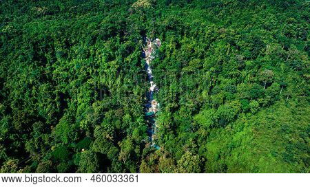Aerial View Of Kuang Si Waterfall In Luang Phabang, Laos.
