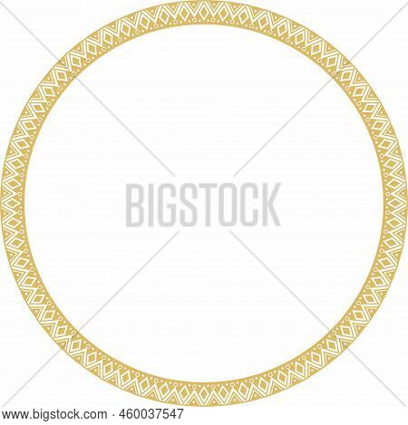 Vector Round Golden Border Ornament. Native American Tribes Framework, Circle.