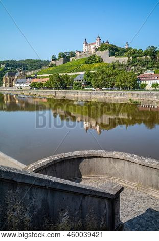 Germany, Wurzburg, The Hill With The Marienberg Fortress Seen From The Old Main Bridge
