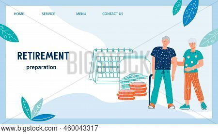 Retirement Calculations And Savings Program Concept For Website Or Landing Webpage, Flat Cartoon Vec