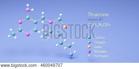 Thiamine, Vitamin B1, Molecular Structures, 3d Model, Structural Chemical Formula And Atoms With Col