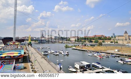 Szczecin, Poland. 17 August 2022. Aerial View On Szczecin City,  Port And Odra  River Bank