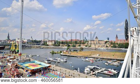 Szczecin, Poland. 17 August 2022. Aerial View On Szczecin City,  Port And Odra  River Bank