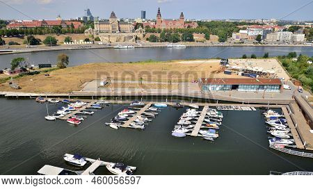 Szczecin, Poland. 17 August 2022. Aerial View On Szczecin City,  Port And Odra  River Bank