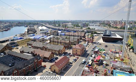 Szczecin, Poland. 17 August 2022. Aerial View On Szczecin City,  Port And Odra  River Bank