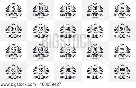 Happy Birthday Logo Bundle. Retro Vintage Birthday Logo Set. 5th, 10th, 15th, 20th, 25th, 30th, 35th