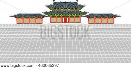 Mini Building And Long Wall And Large Courtyard At Changedoekgung Palace In Seoul South Korea