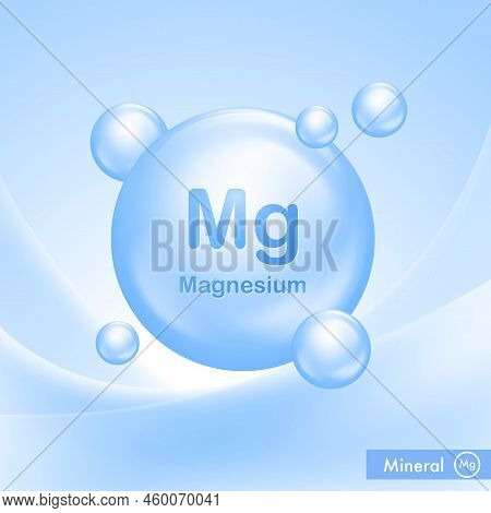 Mineral Mg Magnesium Blue Shining Pill Capcule Icon . Vitamin Complex  Substance Drop. Meds For Heat