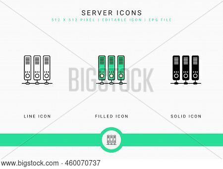 Server Icons Set Vector Illustration With Solid Icon Line Style. Web Cloud Data Concept. Editable St