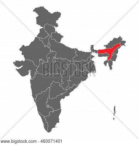 India Map Graphic, Travel Geography Icon, Indian Region Assam, Vector Illustration .