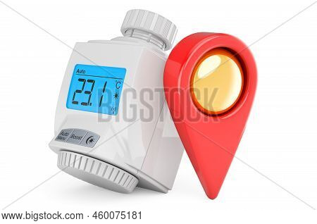 Digital Radiator Thermostatic Valve With Map Pointer. 3d Rendering Isolated On White Background